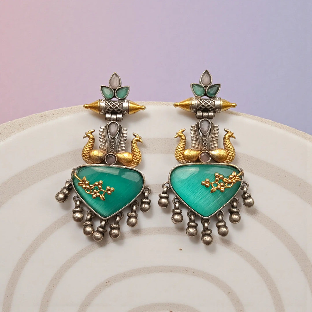 Sea Green Dhruti Dual Tone Silver-Plated Earrings