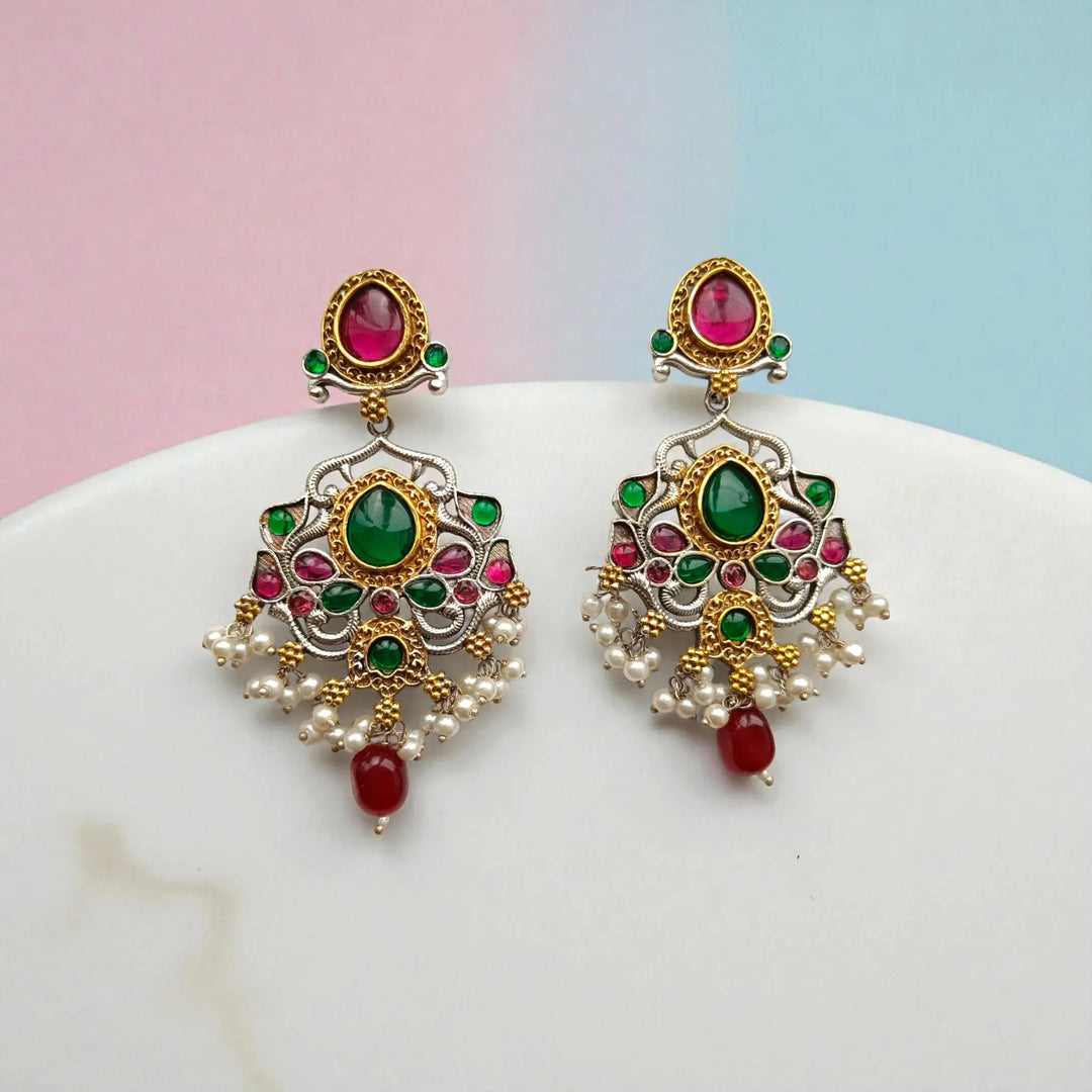 Festive Statement Pink Kundan Drop Earrings