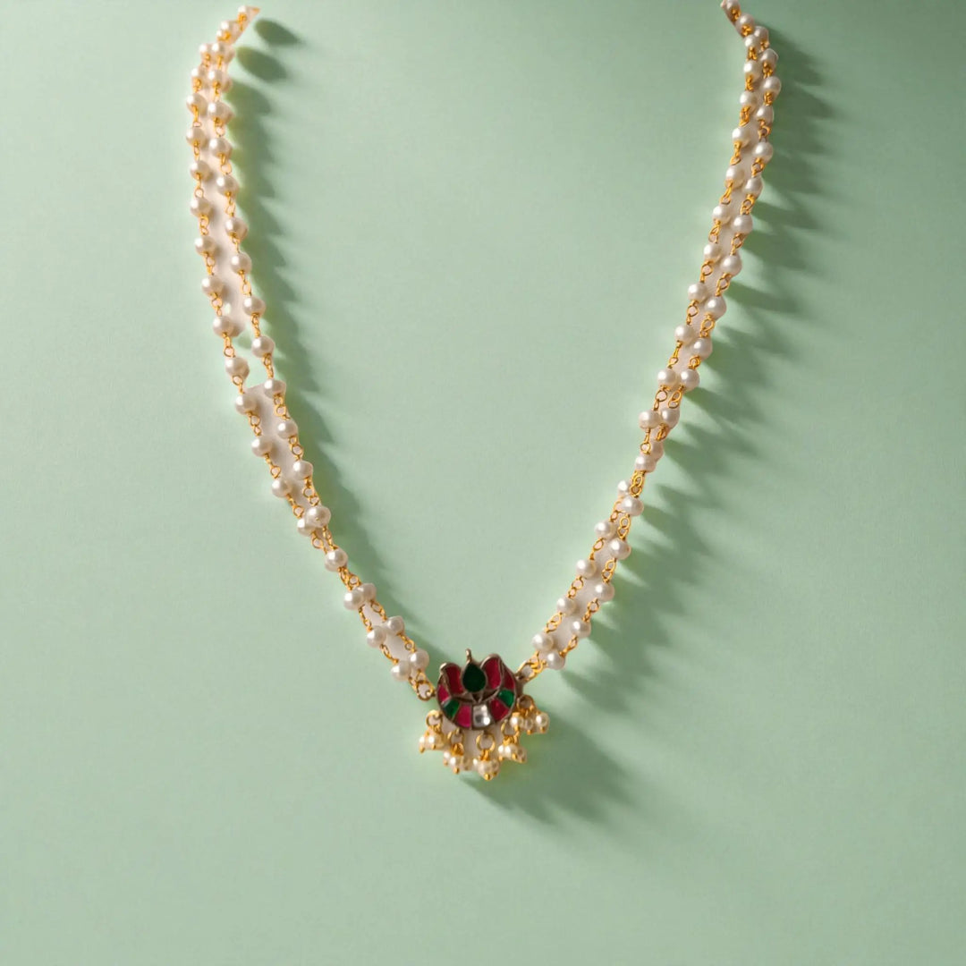 Traditional Elegant Pearl & Meenakari Pendant Necklace