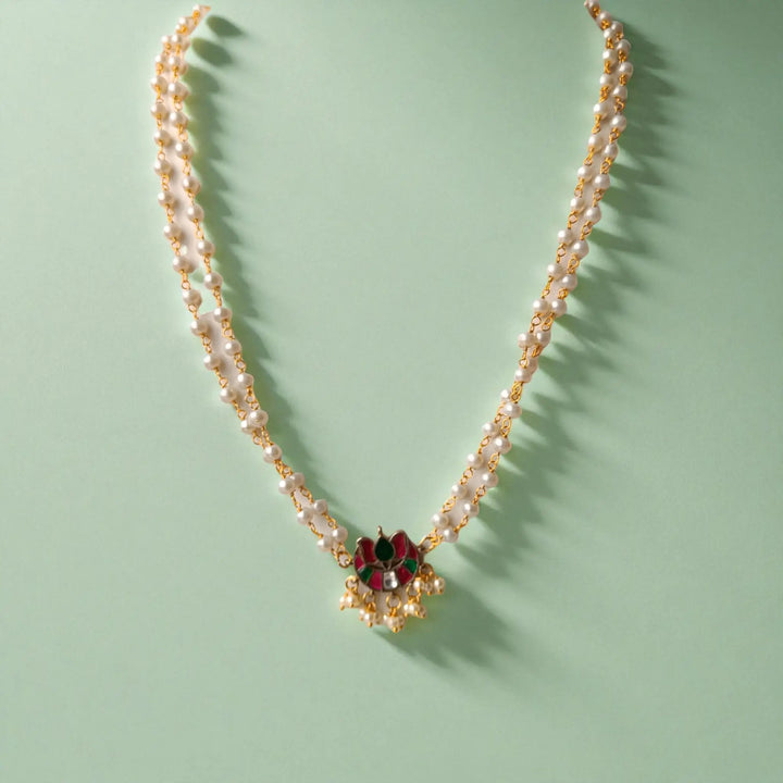 Traditional Elegant Pearl & Meenakari Pendant Necklace