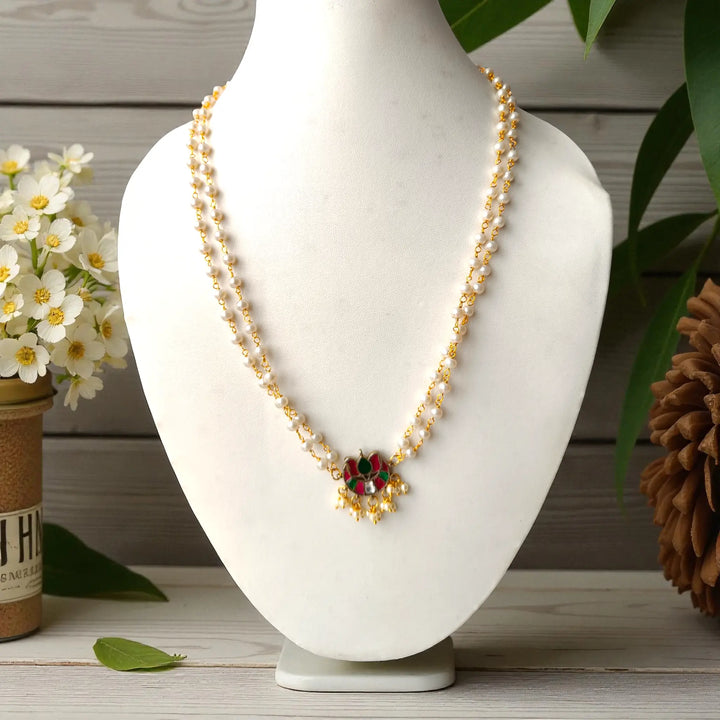 Traditional Elegant Pearl & Meenakari Pendant Necklace