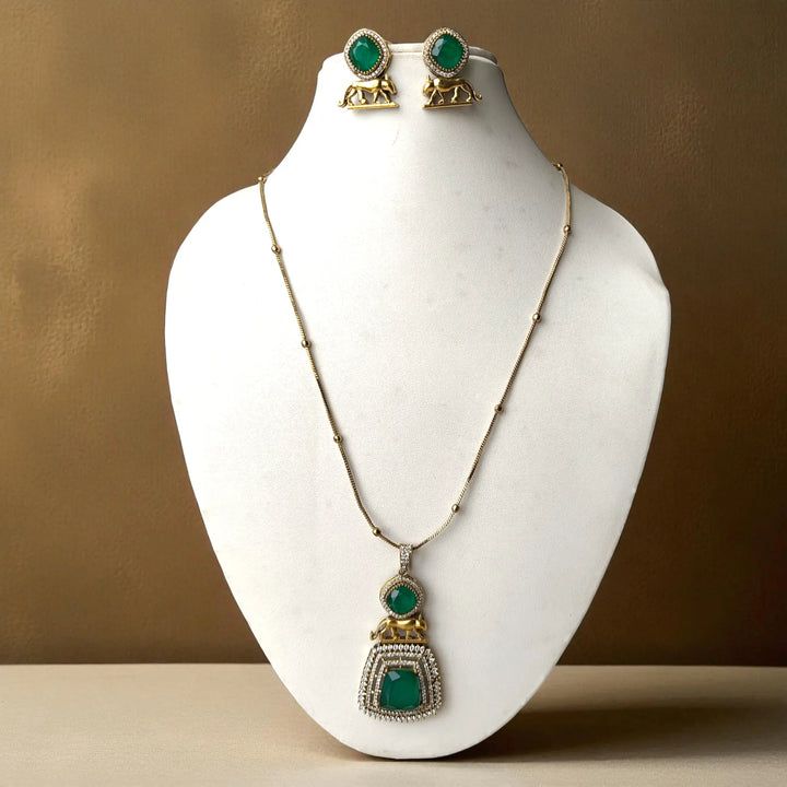 Premium Emerald Green Stone Pendant Necklace Set