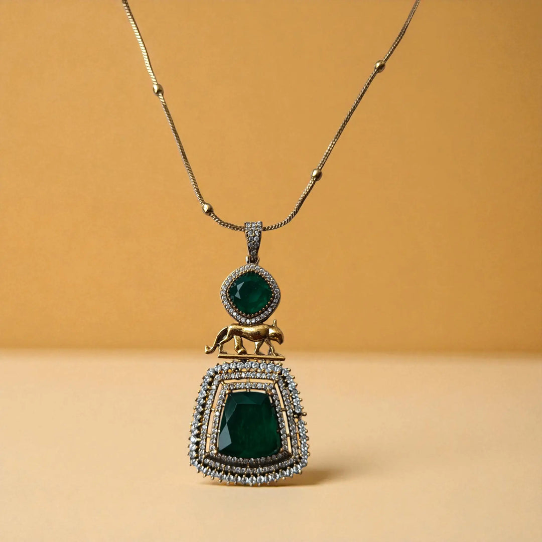 Premium Emerald Green Stone Pendant Necklace Set