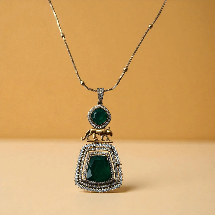 Premium Emerald Green Stone Pendant Necklace Set