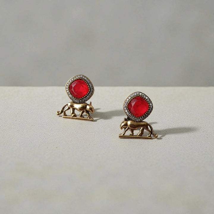 Modern Gold & Red Stone Pendant Necklace Set