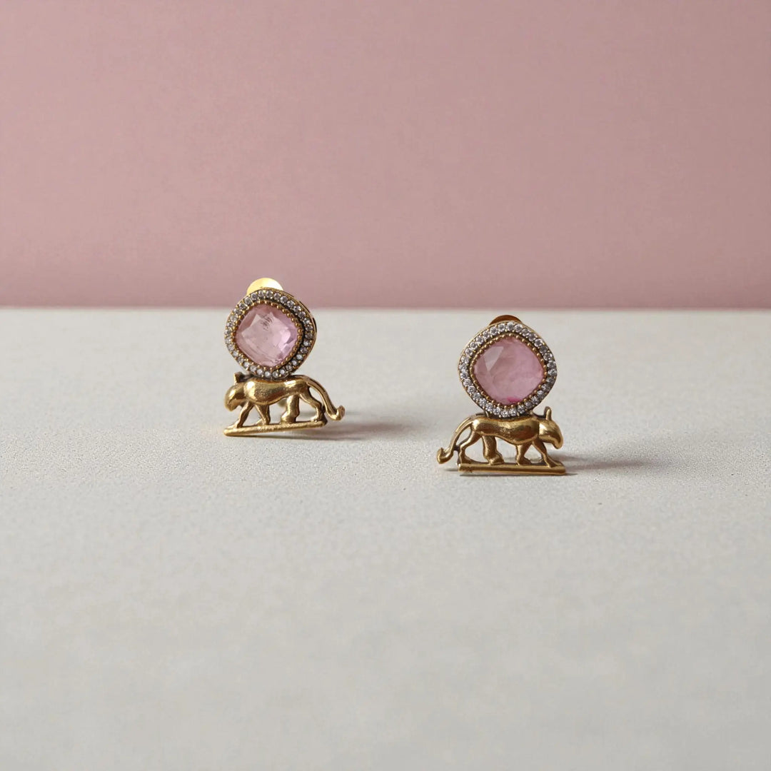 Elegant Gold & Soft Pink Stone Pendant Necklace Set