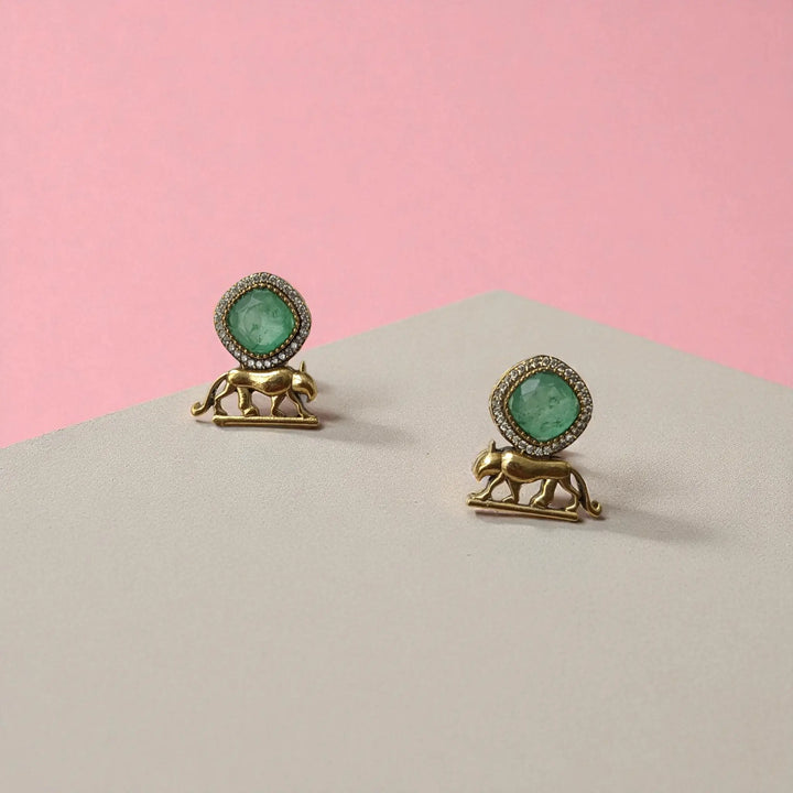 Fusion Gold Green–Pink Stone Pendant Necklace Set