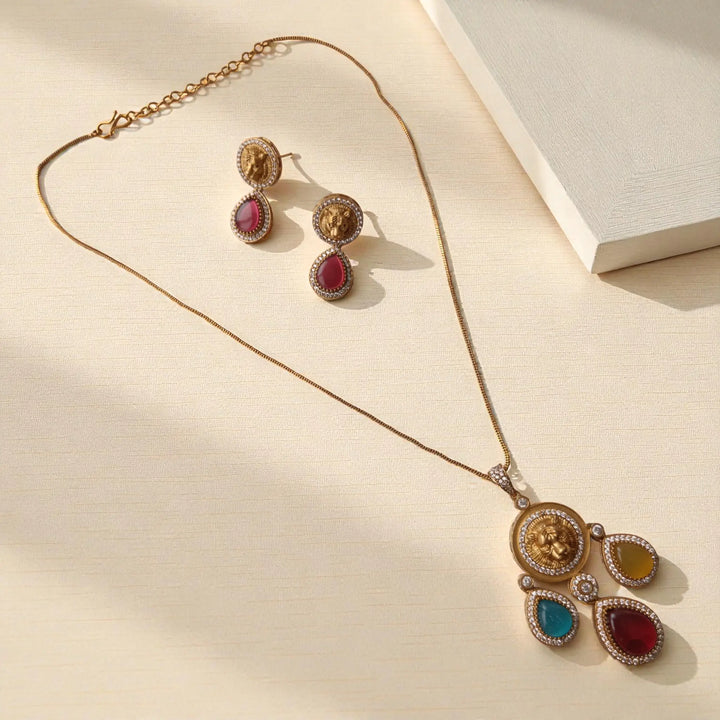 Gold-Plated Multicolor Stone Necklace Set