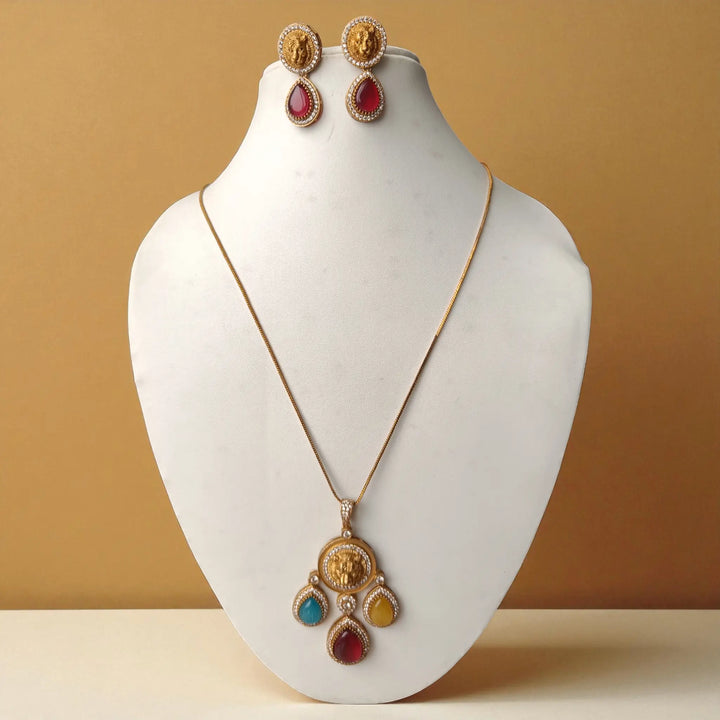 Gold-Plated Multicolor Stone Necklace Set