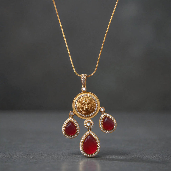 Premium Party Gold & Ruby Red Stone Necklace Set