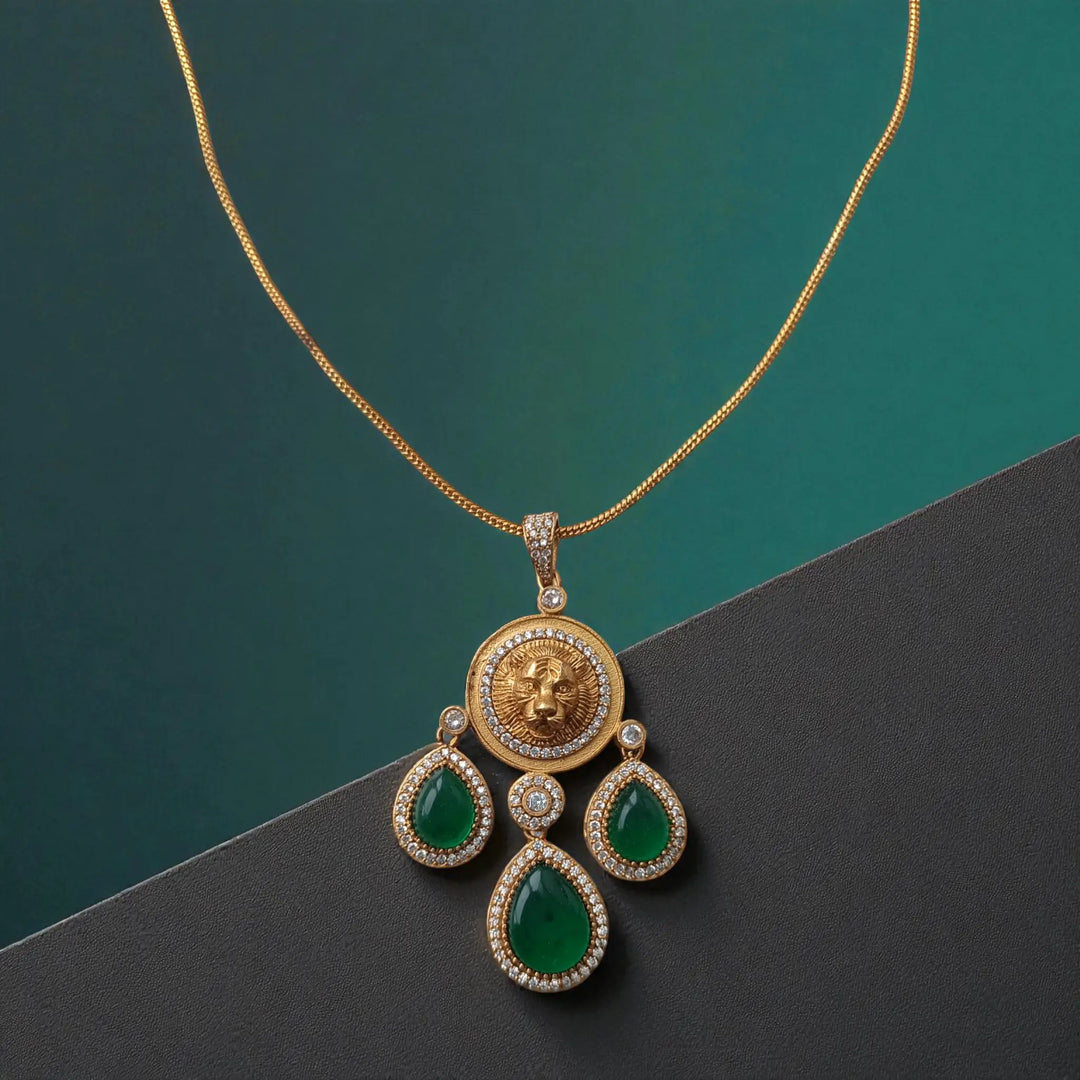 Elegant Gold & Emerald Green Stone Necklace Set
