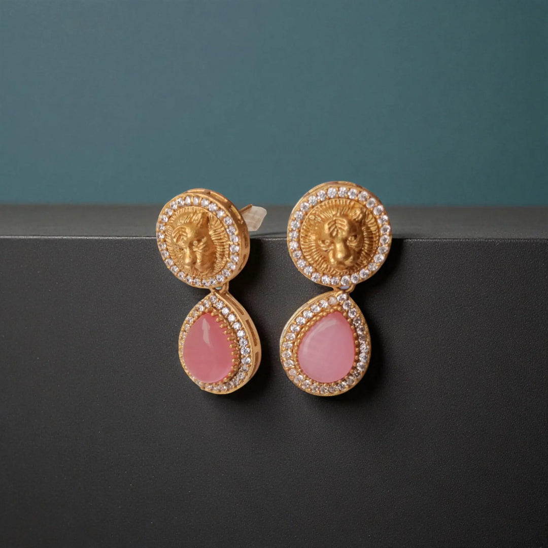 Stylish Party Gold & Pink Stone Necklace Set