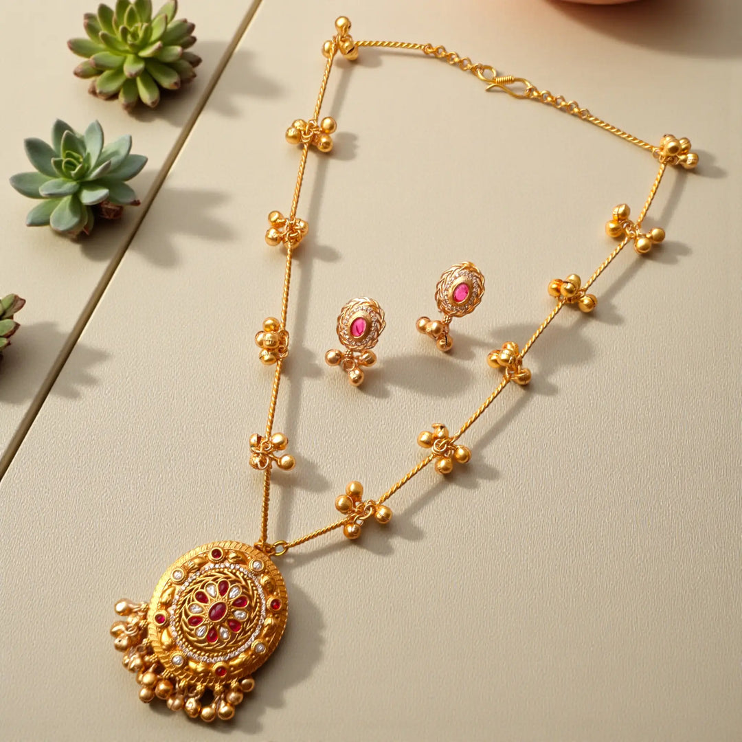 Traditional Gold-Plated Jhumka Necklace Set