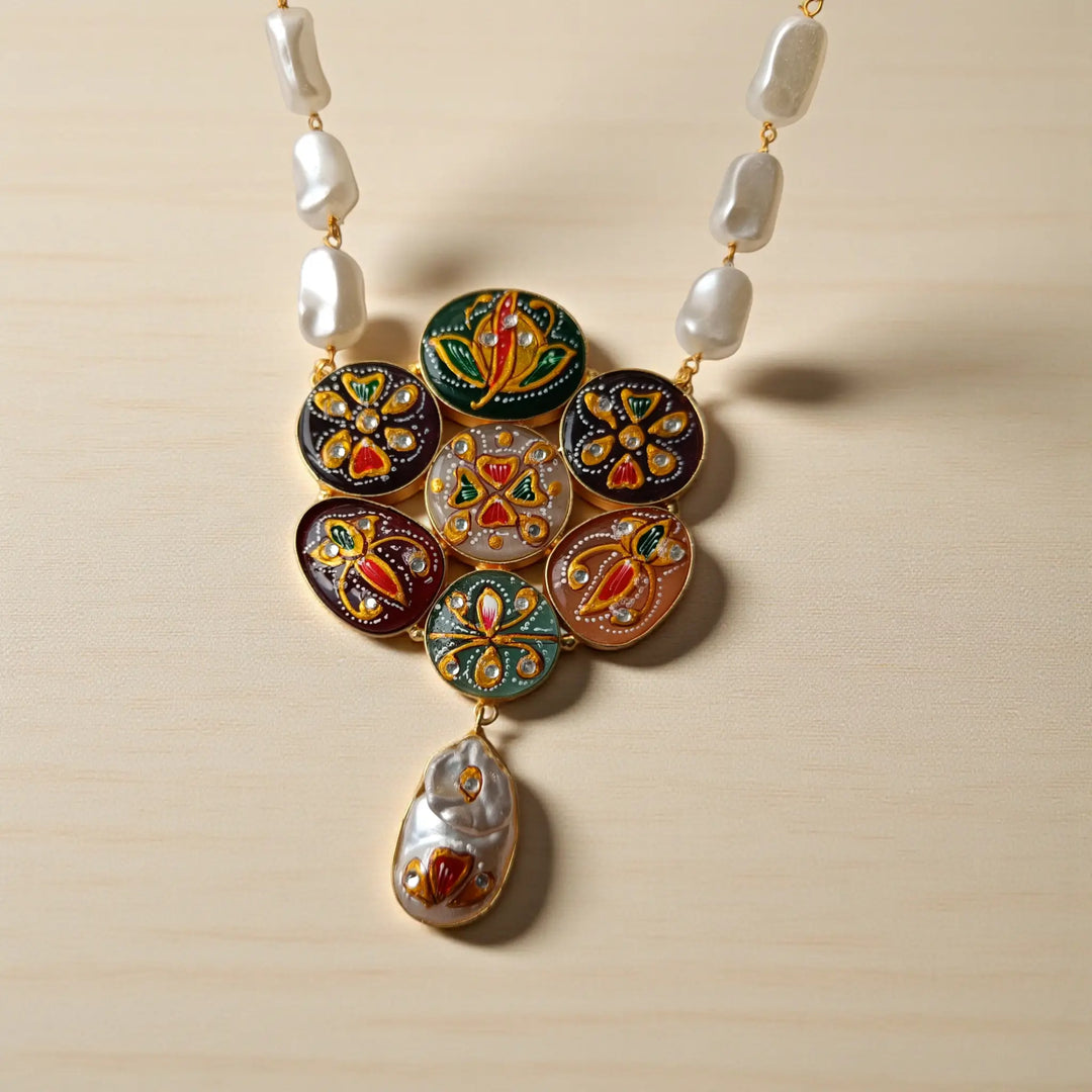 Artistic Handcrafted Multicolor Pearl Necklace Set