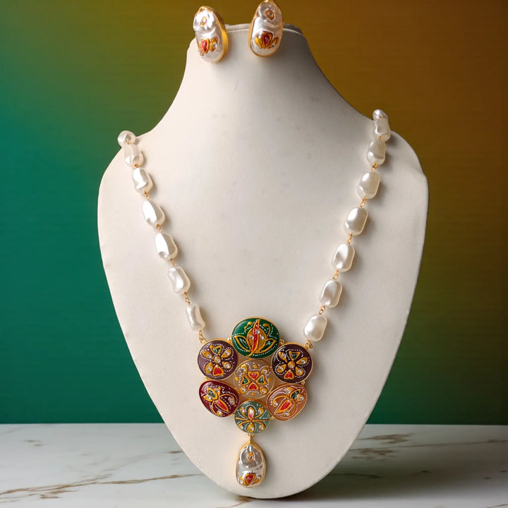 Artistic Handcrafted Multicolor Pearl Necklace Set