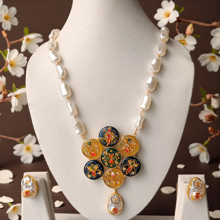 Premium Ethnic Style Navy & Gold Pearl Necklace Set