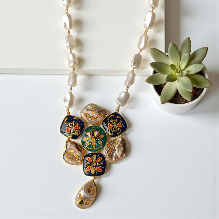 Stylish Festive Wear Navy & Green Necklace Set