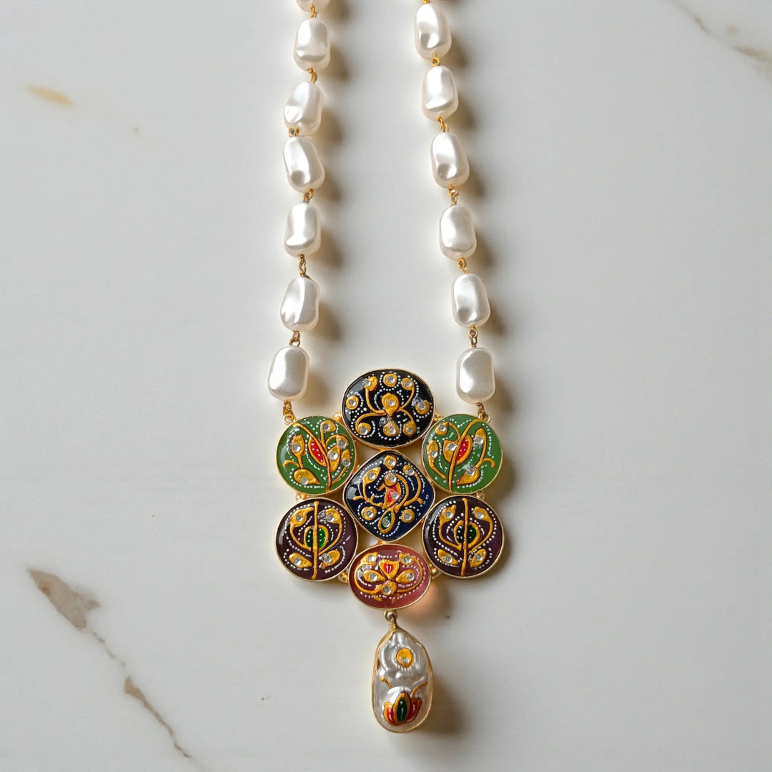 Handcrafted Luxe Blue & Multicolor Pearl Necklace Set