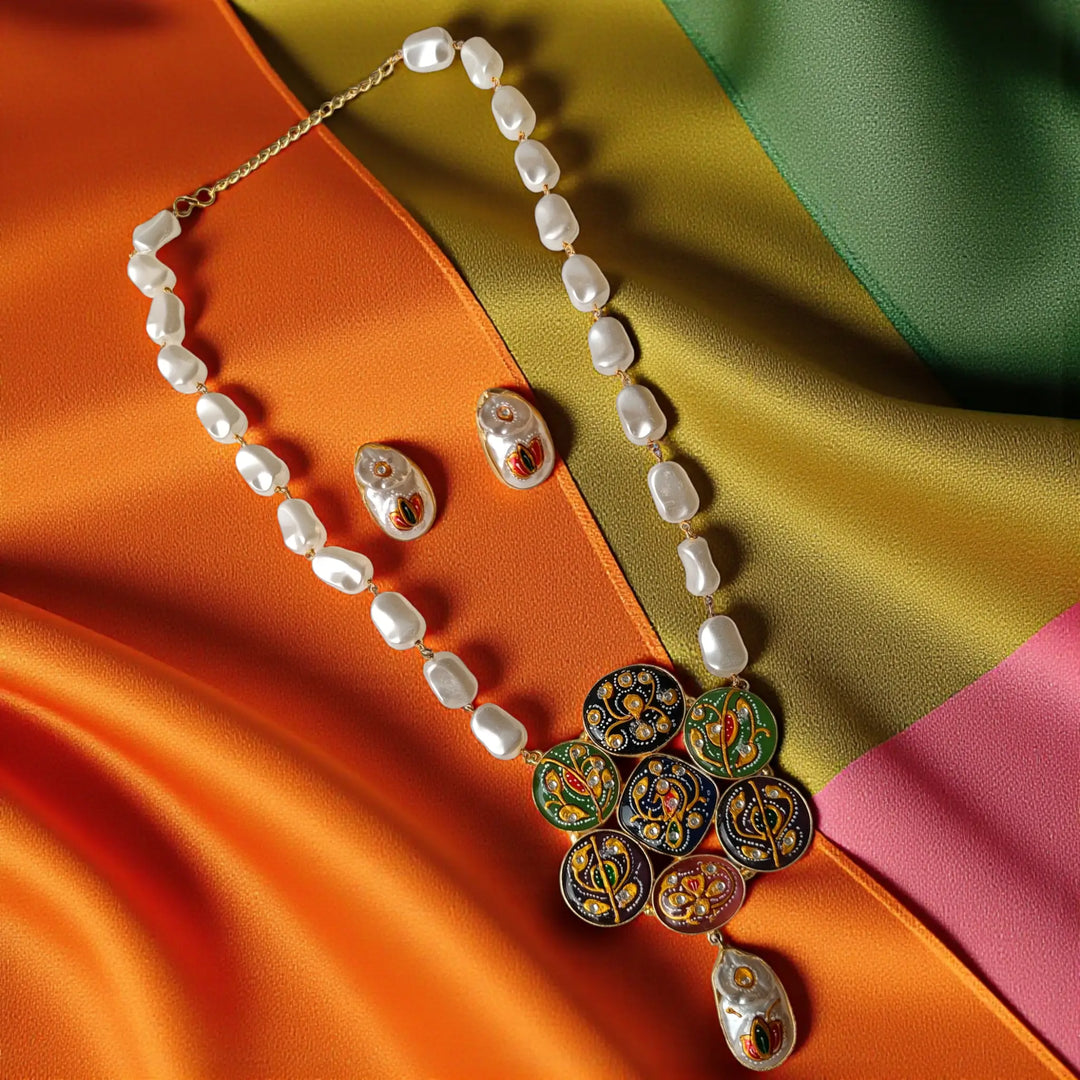 Handcrafted Luxe Blue & Multicolor Pearl Necklace Set