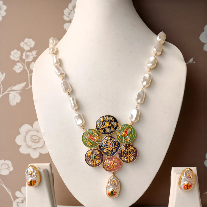 Handcrafted Luxe Blue & Multicolor Pearl Necklace Set