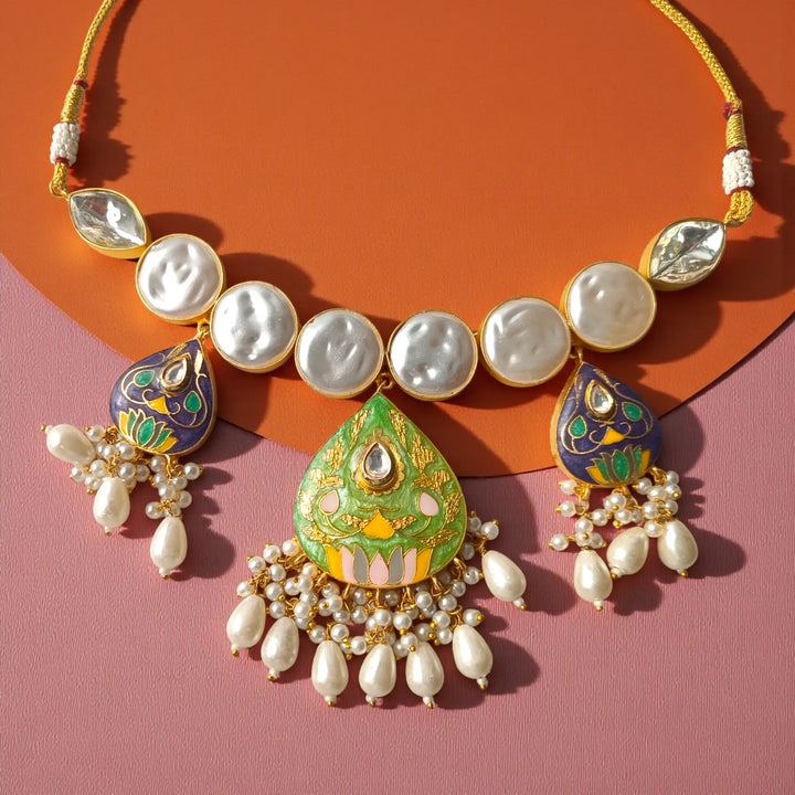 Elegant Light Green Meenakari Kundan Necklace Set