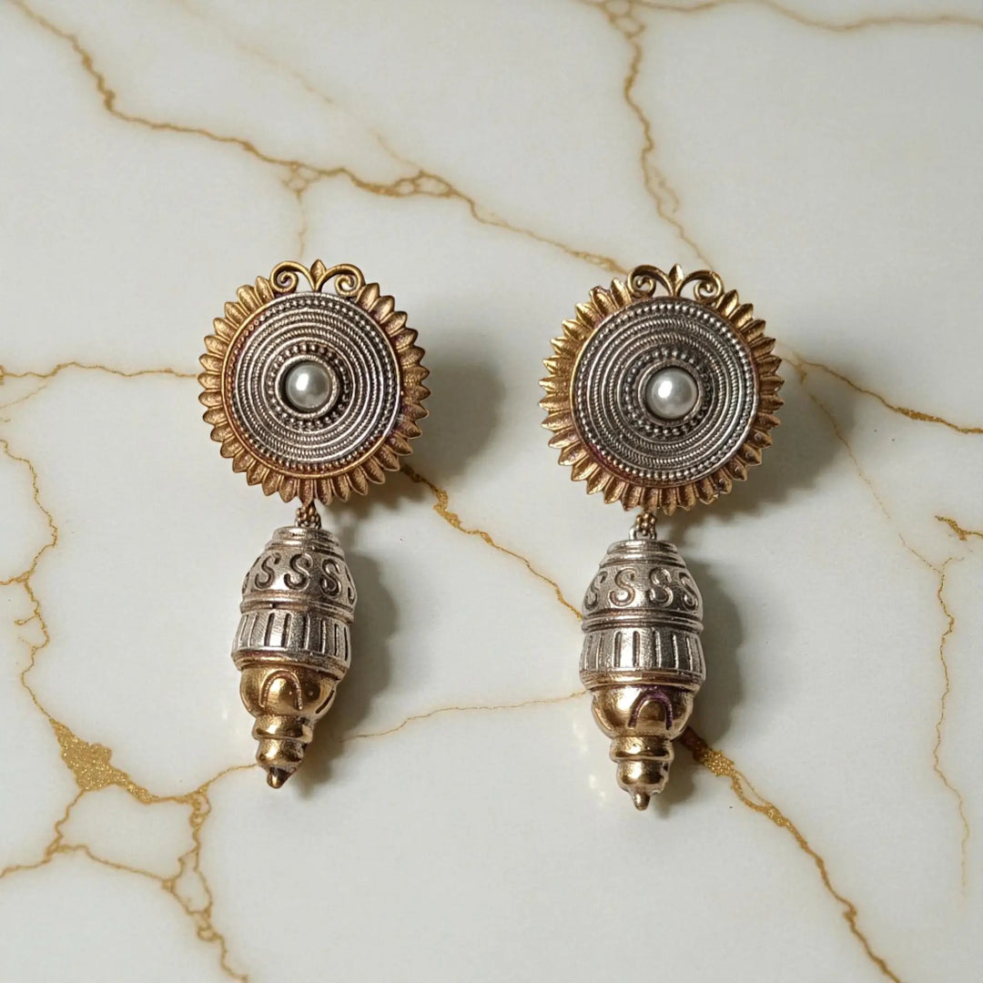 Atulya Classic Dual Tone Silver-Plated Earrings