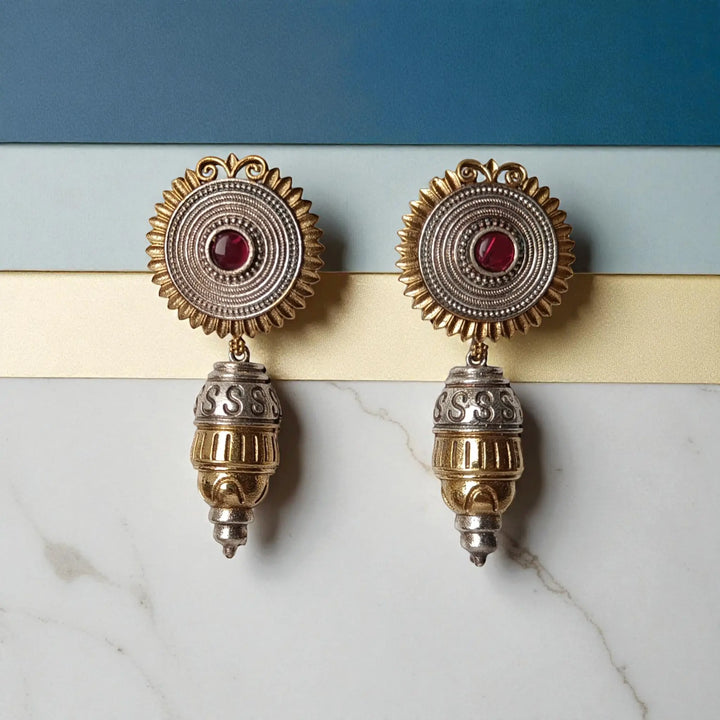 Atulya Classic Dual Tone Silver-Plated Earrings