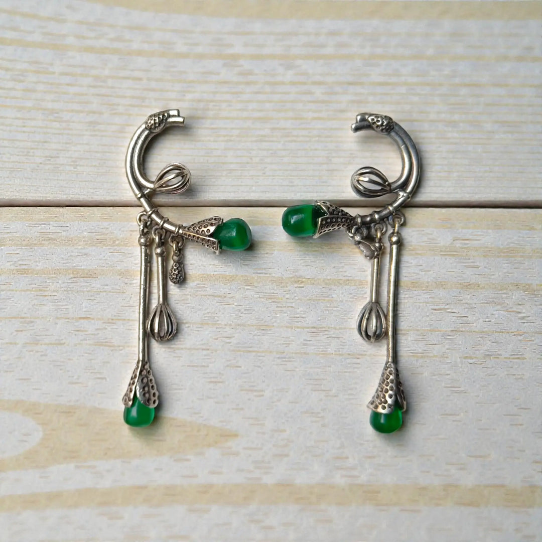 Diva Silver Oxidised Dangling Bloom Earrings