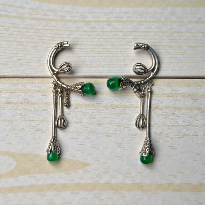 Diva Silver Oxidised Dangling Bloom Earrings