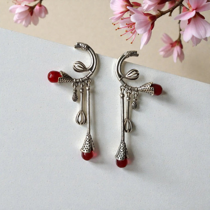 Diva Silver Oxidised Dangling Bloom Earrings