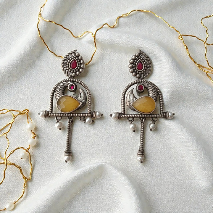 Yellow Aashni Silver Oxidised Earrings