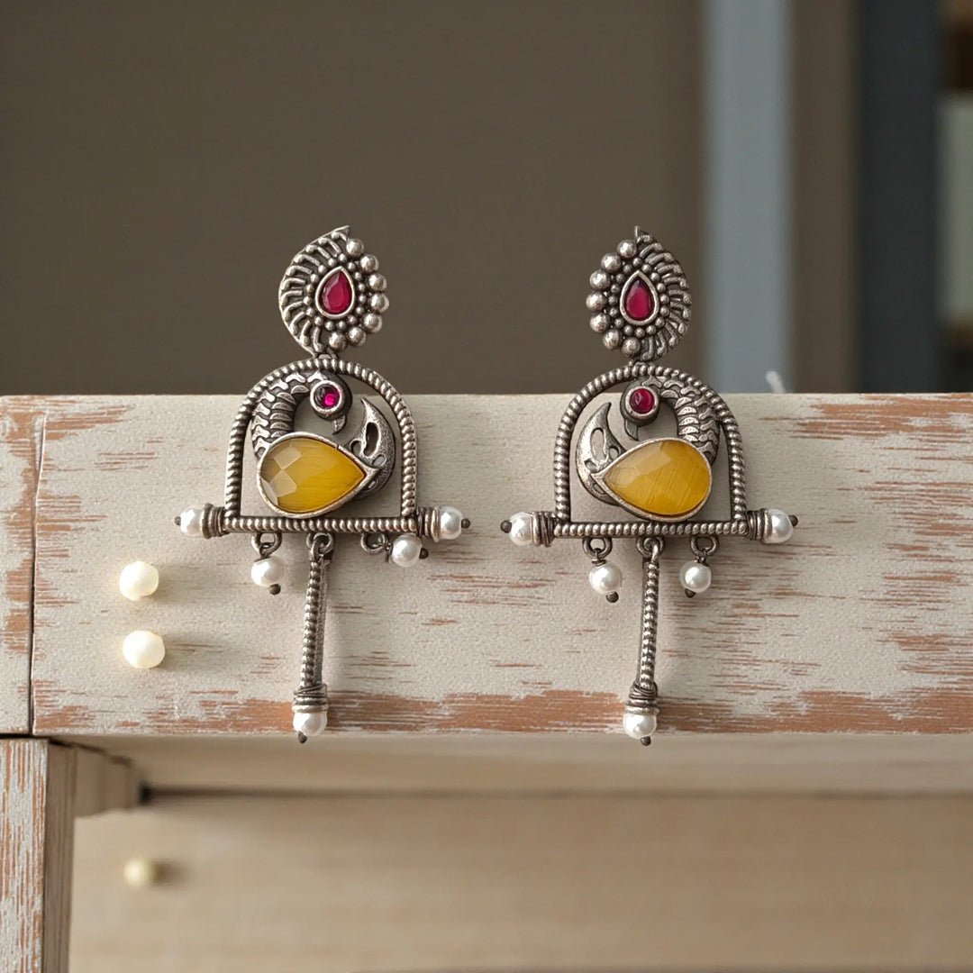 Yellow Aashni Silver Oxidised Earrings