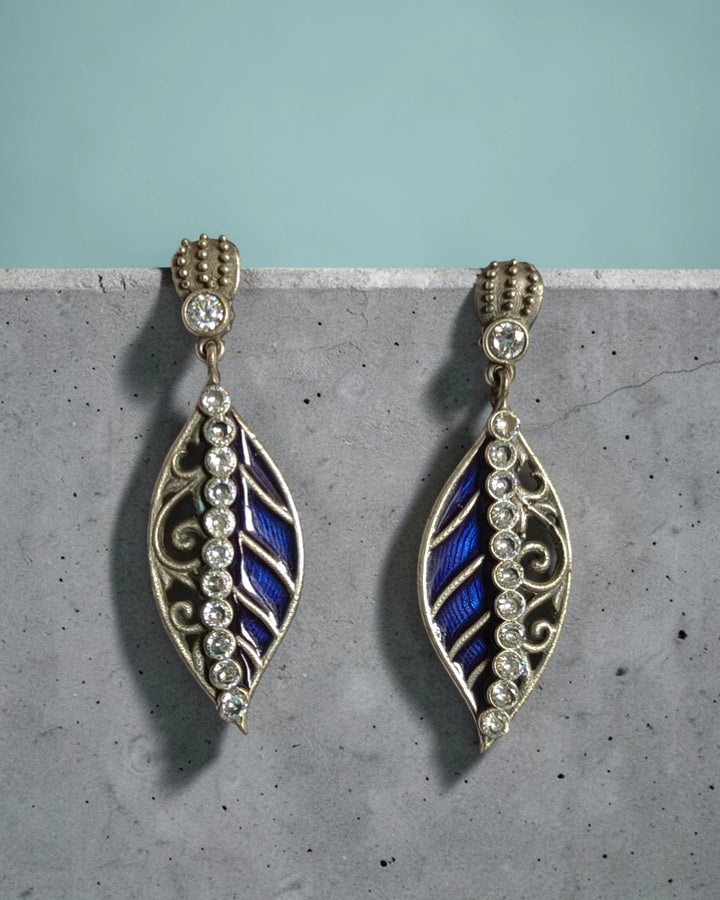 Blue Luna Enamel Leaf Drop Earrings