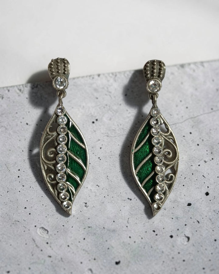 Green Luna Leaf Drop Earrings