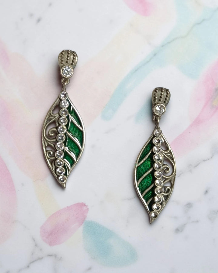 Green Luna Leaf Drop Earrings