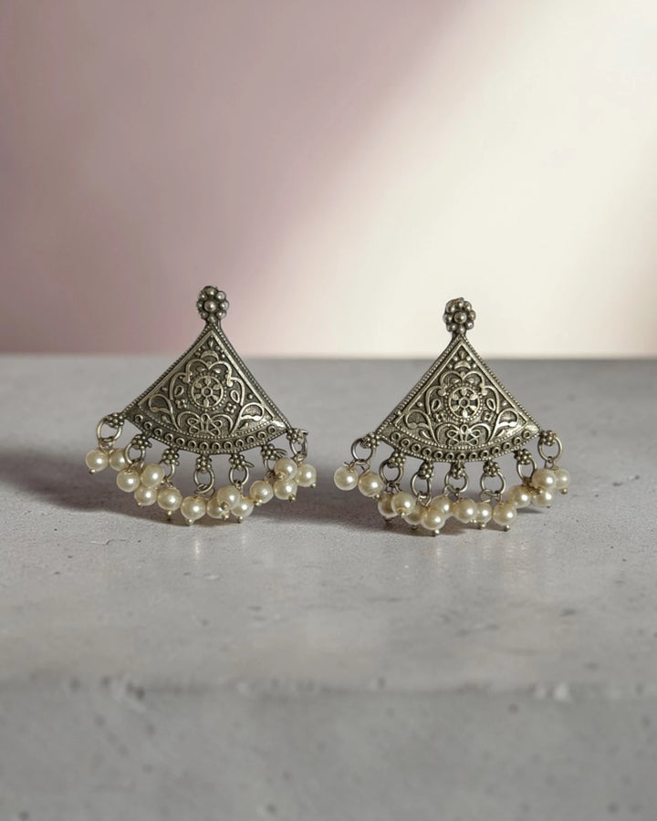 Oxidized Silver Triangular Fan Earrings
