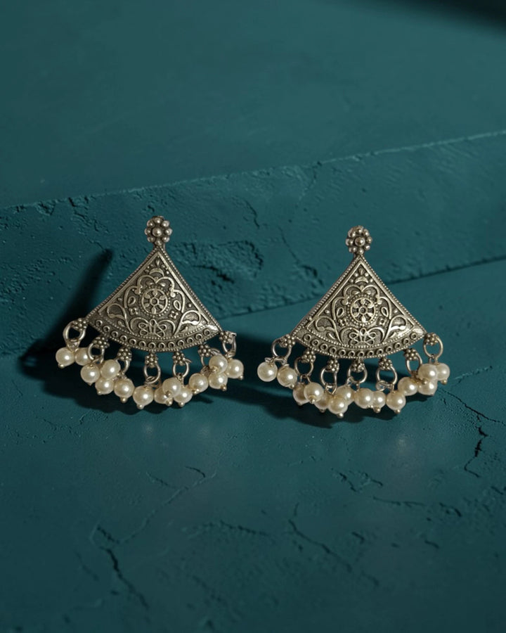 Oxidized Silver Triangular Fan Earrings