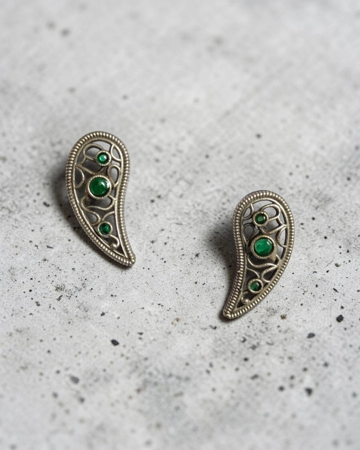 Emerald Leaf Anne Silver Plated Earrings