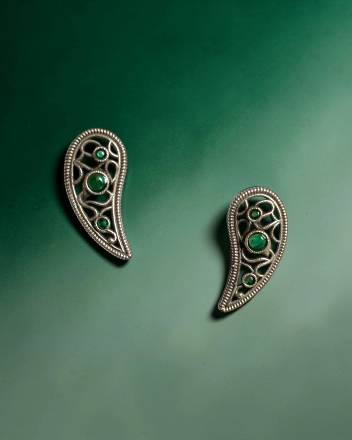 Emerald Leaf Anne Silver Plated Earrings
