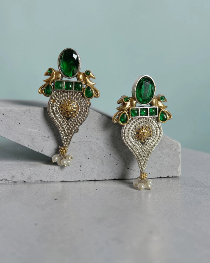 Green Maya Peacock Drop Earrings