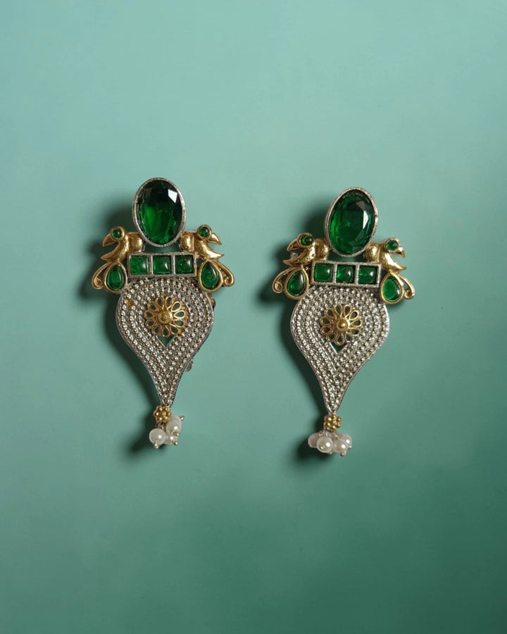 Green Maya Peacock Drop Earrings