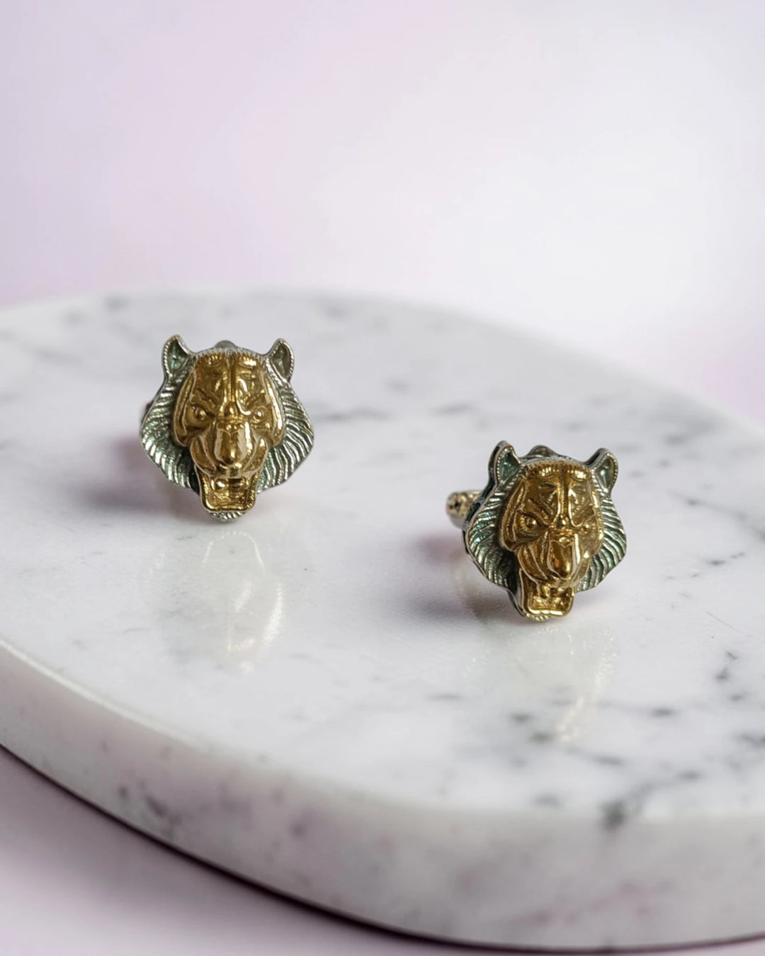Dual Tone Viole Golden Tiger Stud Earrings