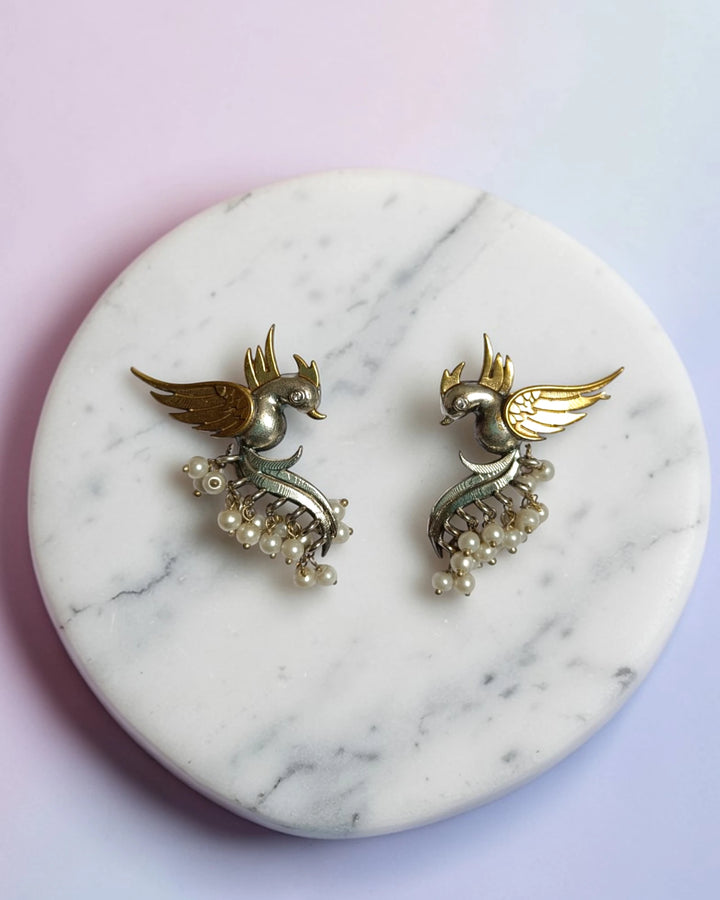 Dual Tone Flying Songbird Earrings