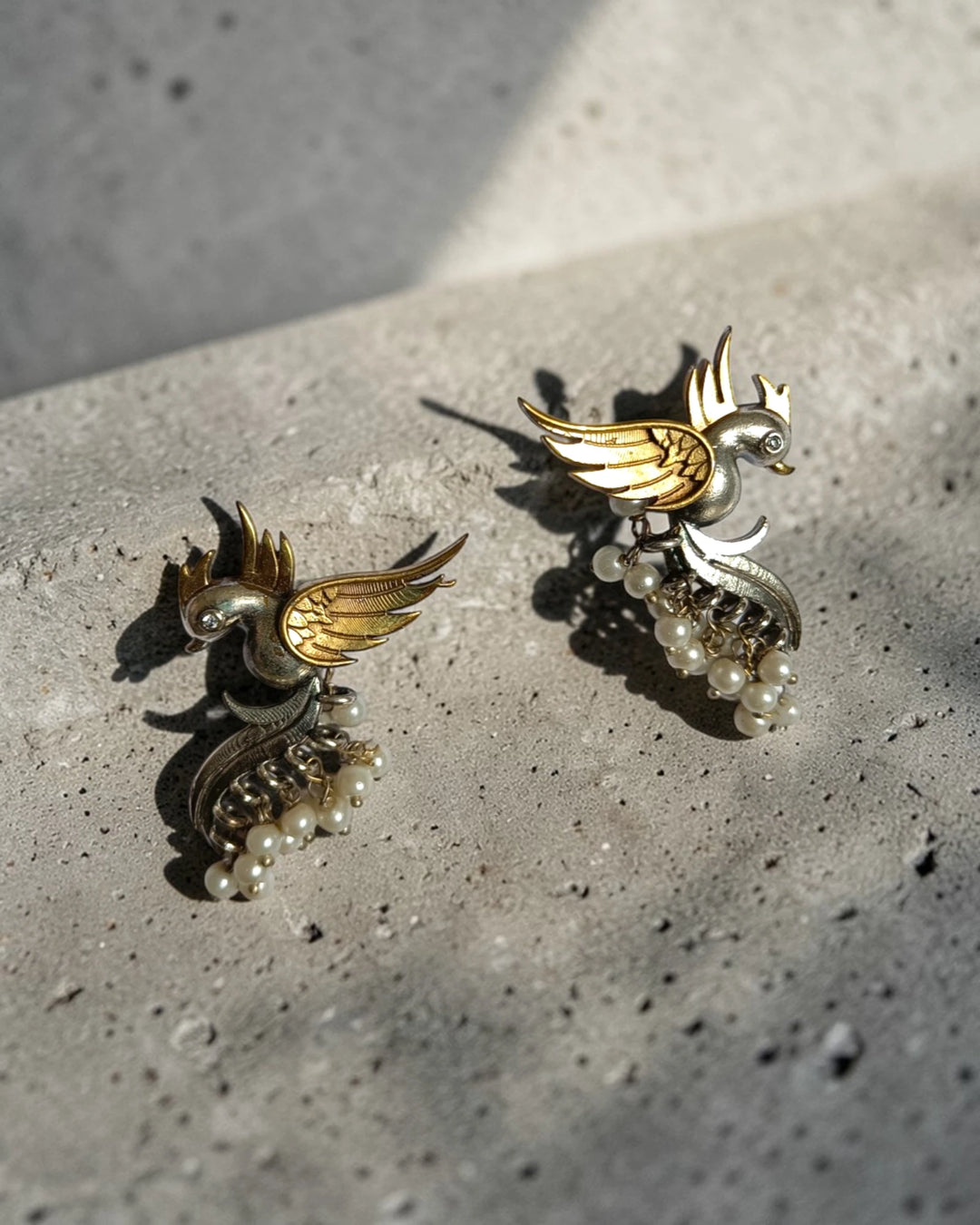 Dual Tone Flying Songbird Earrings
