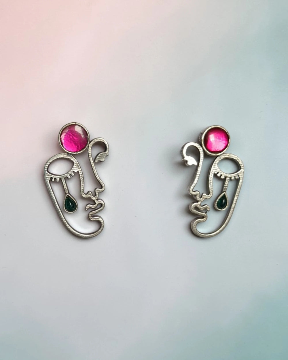 Minimalist pink silhouette face stud earrings – ethnic jewellery by TelaNaari