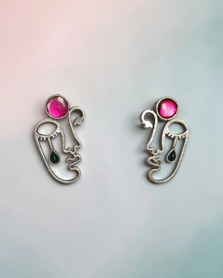 Minimalist Pink Silhouette Face Stud Earrings