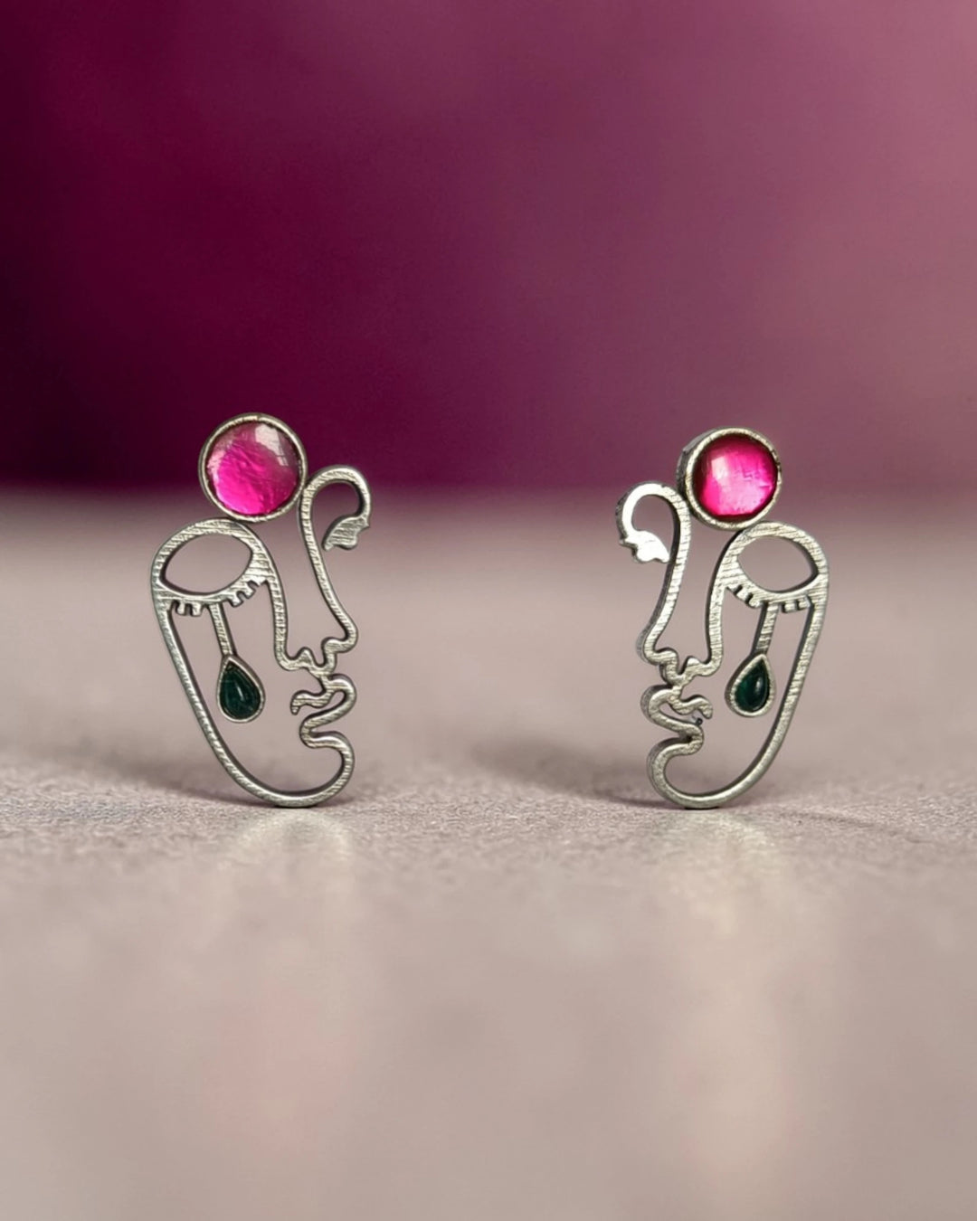 Minimalist Pink Silhouette Face Stud Earrings