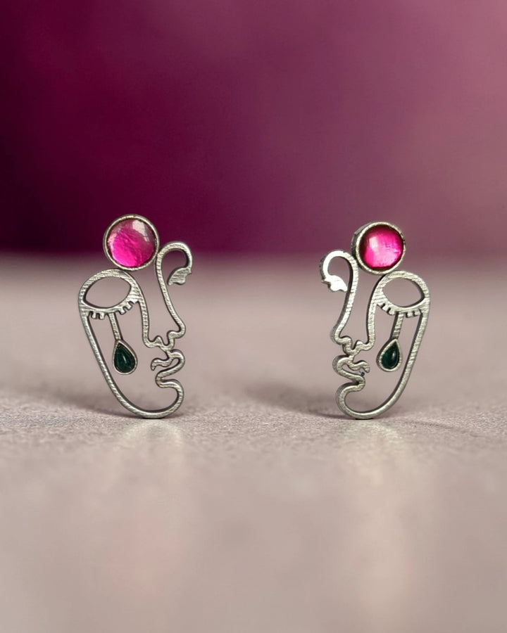 Minimalist Pink Silhouette Face Stud Earrings
