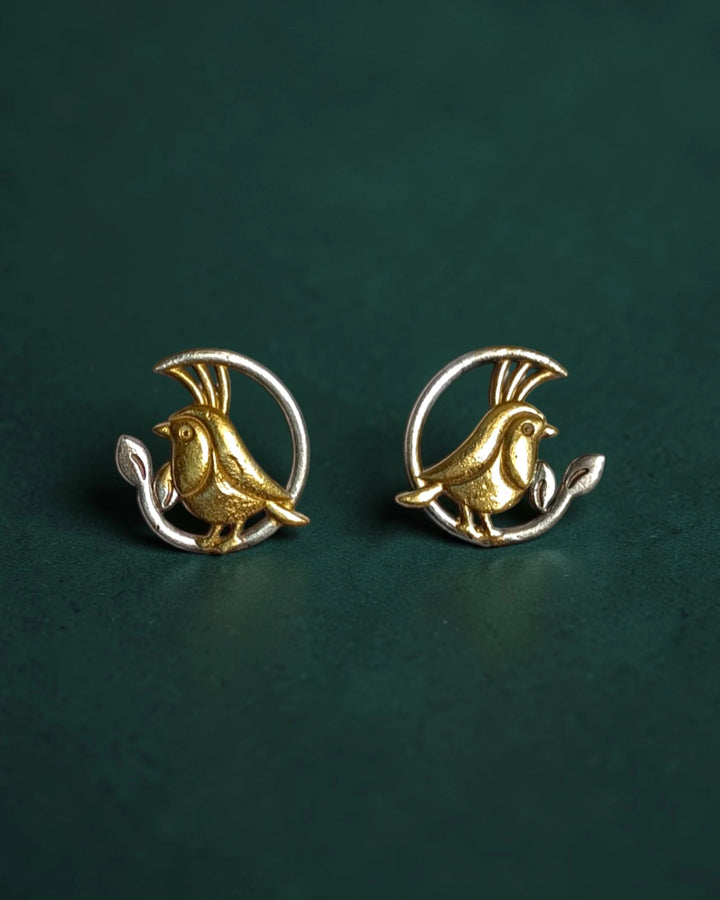 Golden Songbird Nature-Inspired Stud Earrings