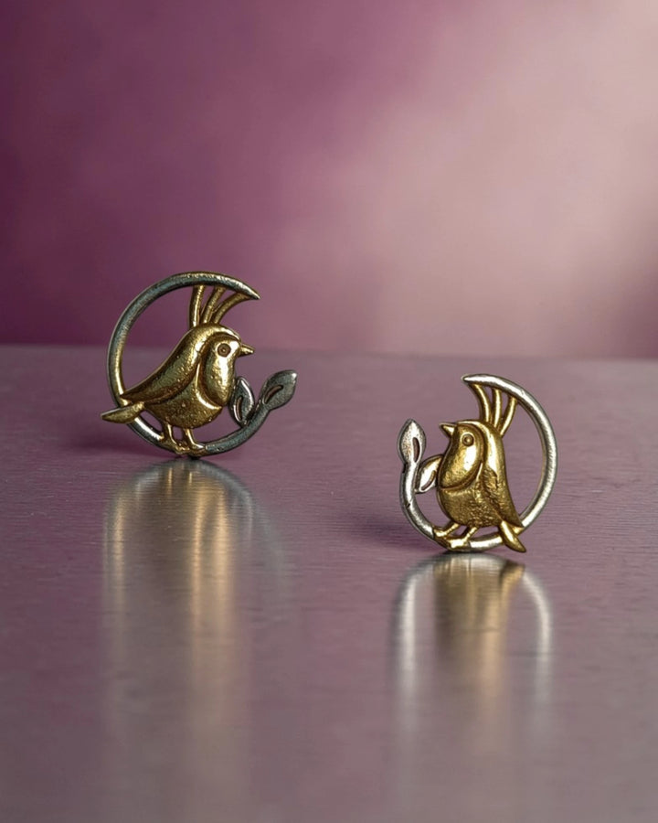 Golden Songbird Nature-Inspired Stud Earrings